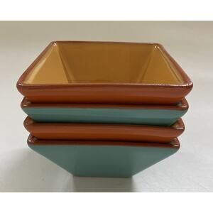 Crate & Barrel Set of Four Square‎ Bowls Made in Portugal Southwestern Pottery